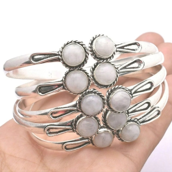 Sterling Silver Cuff Bracelet .925 stamped 7-8" Pearl New - Picture 1 of 4